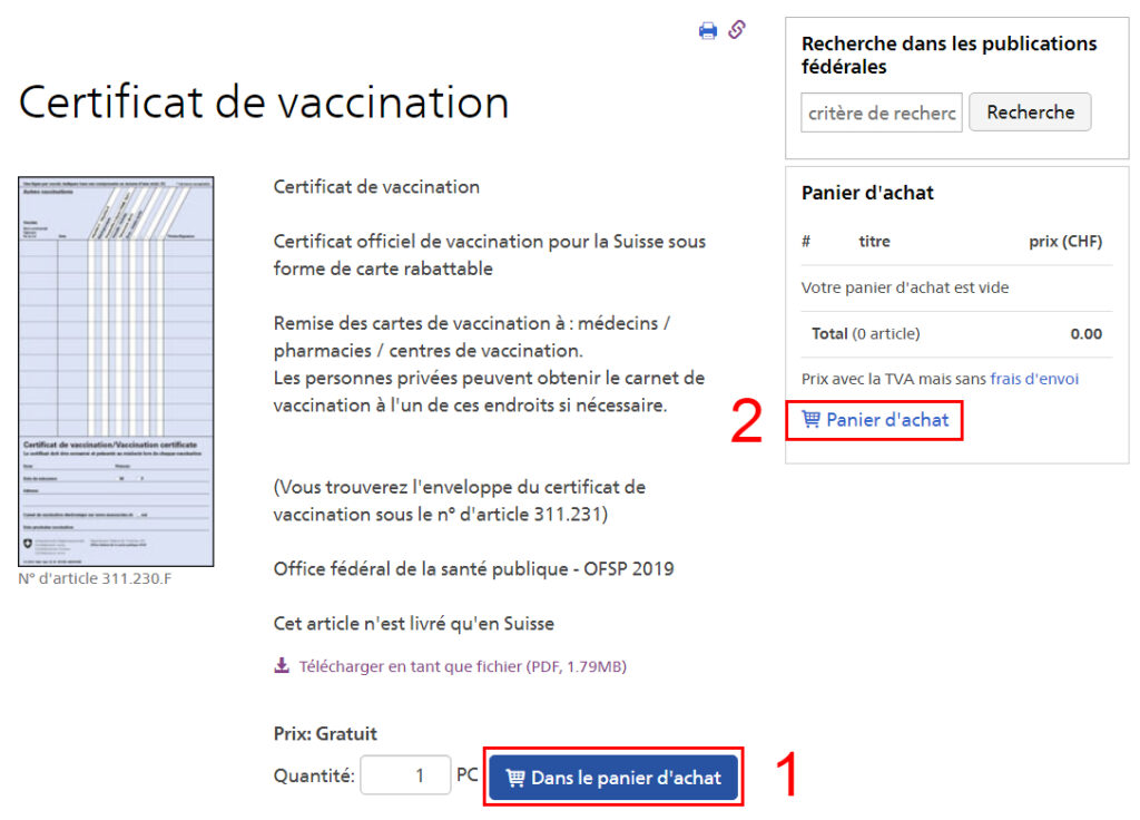 Pedir certificado de vacunación Certificado de vacunación suiza