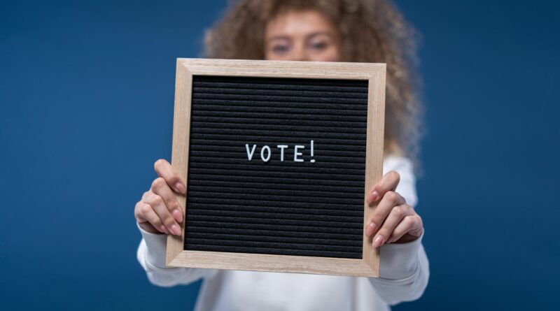 person holding a vote sign