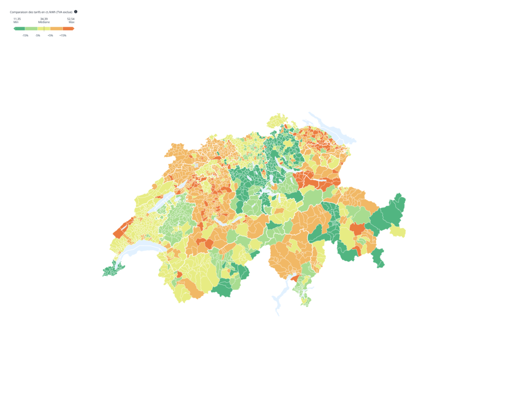 Mapa del precio de la electricidad en Suiza por municipio – ElCom 2026
