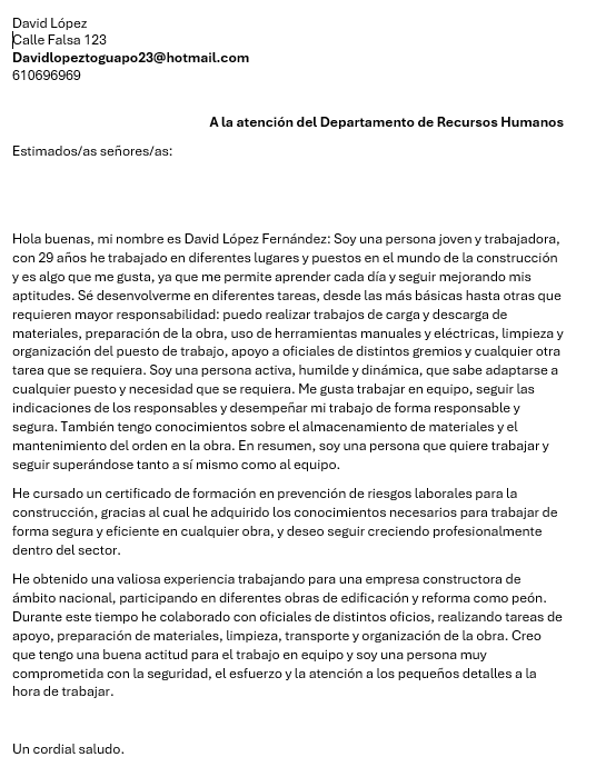 Carta de motivación incorrecta en Suiza.